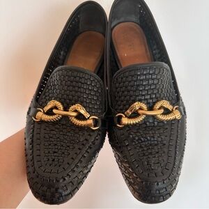 Tory Burch Jessa Black Woven Loafers with Gold Horsebit detail size 8